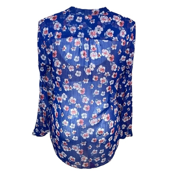 KUT FROM THE KLOTH Floral Button Down Blouse with Mandarin Collar in Blue Size L - Picture 4 of 11